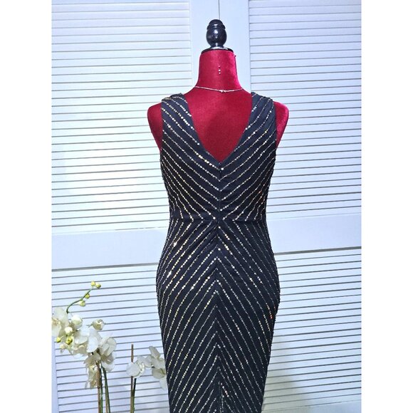 City Goddess London Women's Black Gold Sequin Maxi Dress With V-Neck Sz 6 2575 - Picture 10 of 15